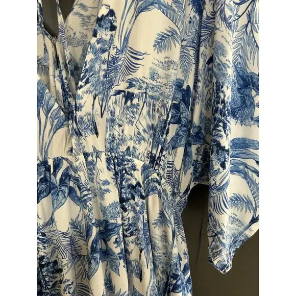 Baltic Born Byron Blue White Tropical Resort Wear Wide Leg Tie Front Jumpsuit XL - Picture 9 of 14